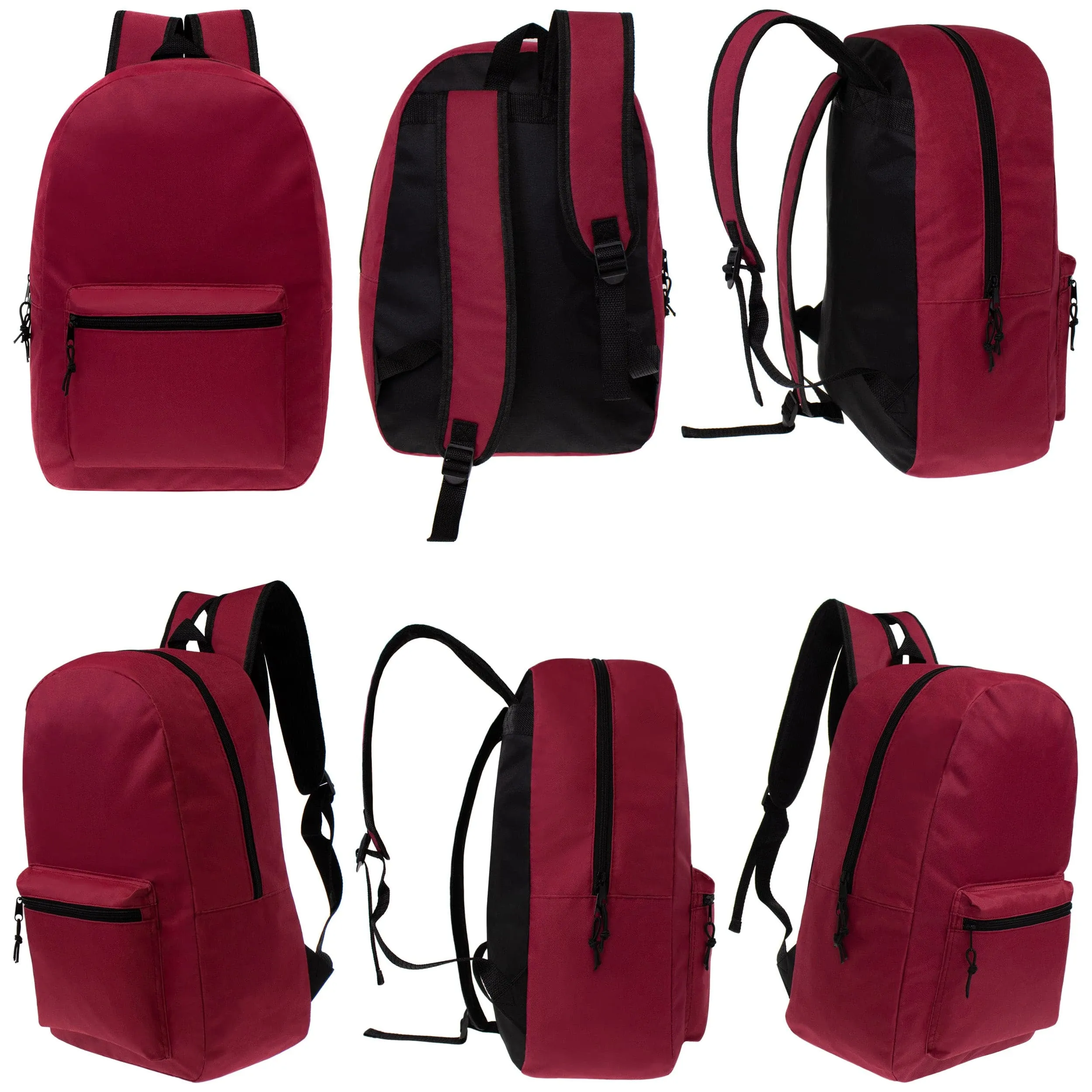 15" Kids Basic Wholesale Backpack in 12 Colors- Bulk Case of 24