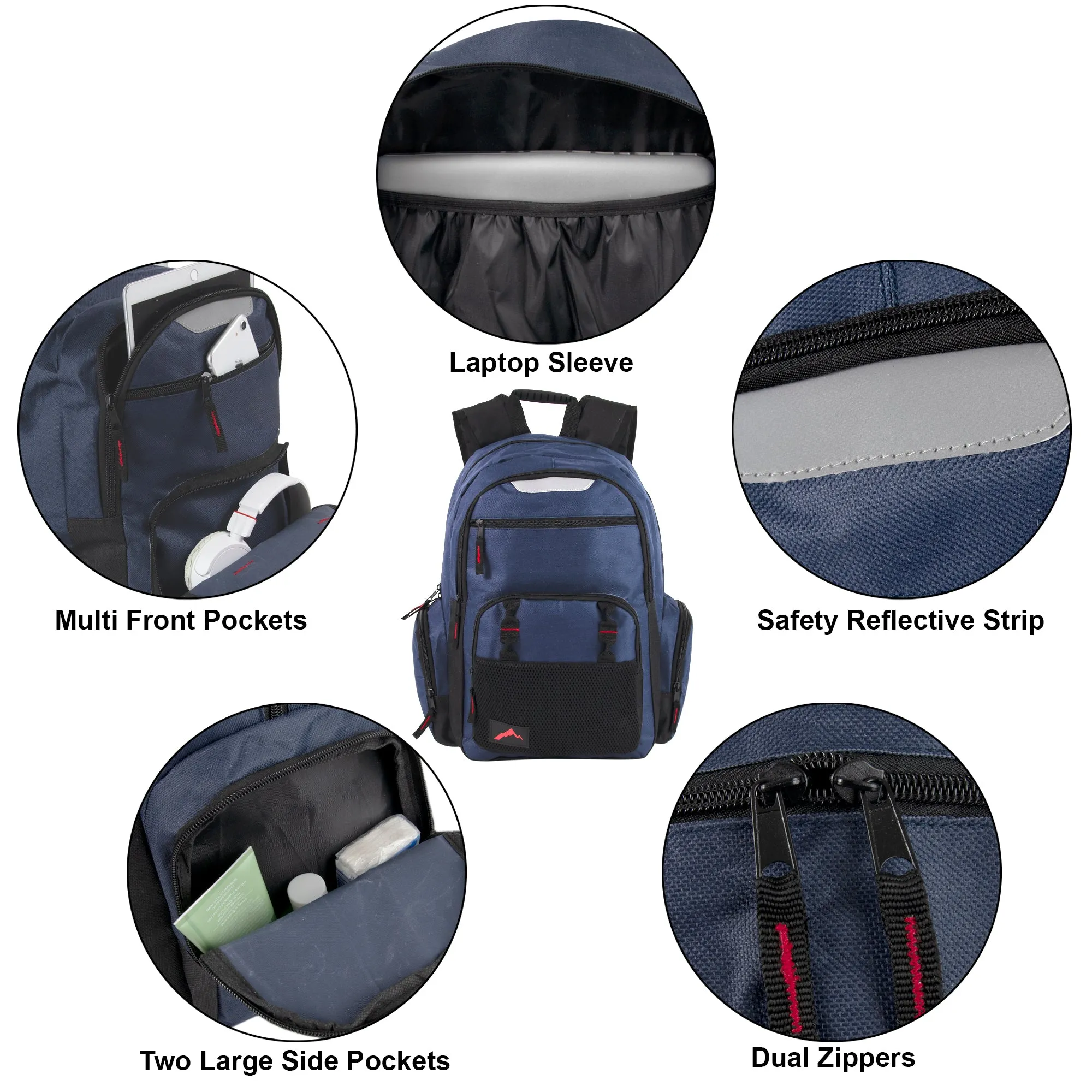 18 Inch Reflective Multi Pocket Backpack with Laptop Section -  3 Colors