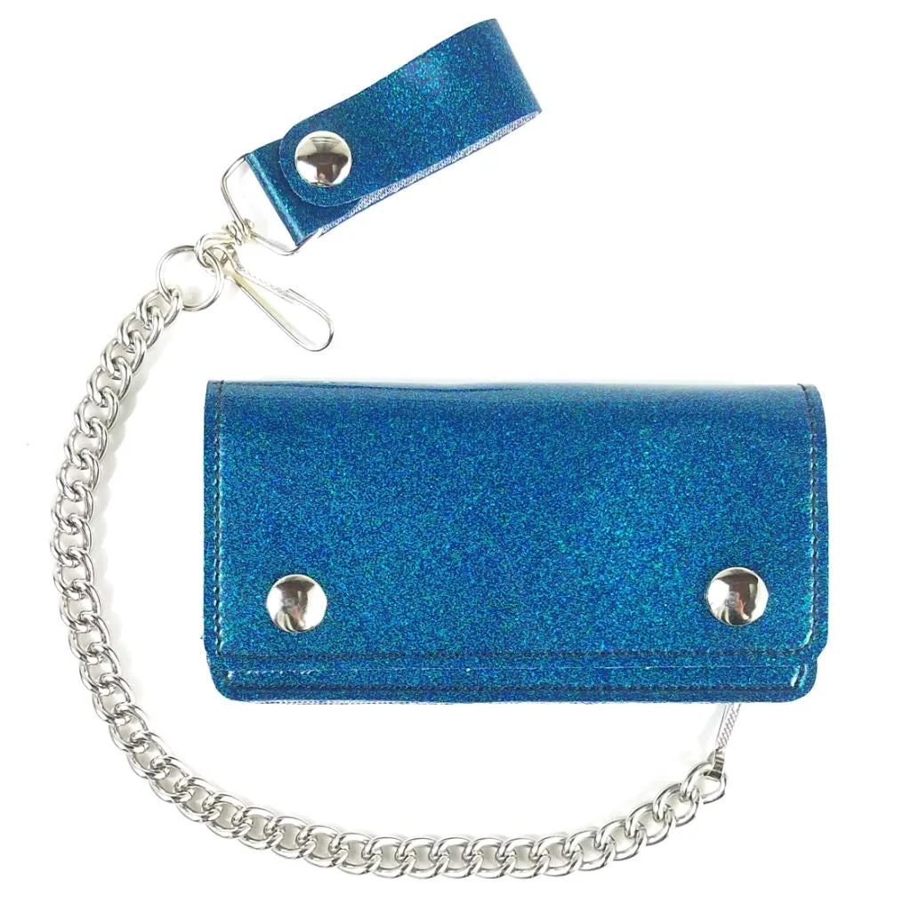 6" Glitter Vinyl  Chain Wallet in Cascade Blue