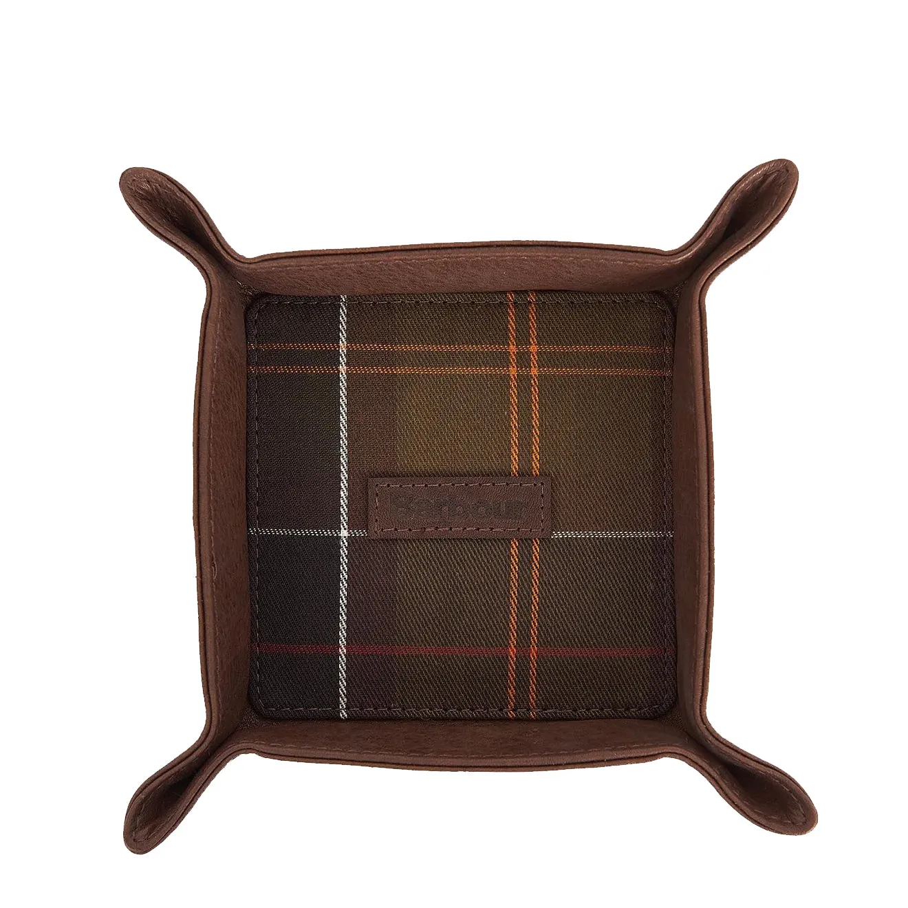 Barbour Leather Valet Tray and Card Holder Gift Set Classic Tartan / Brown