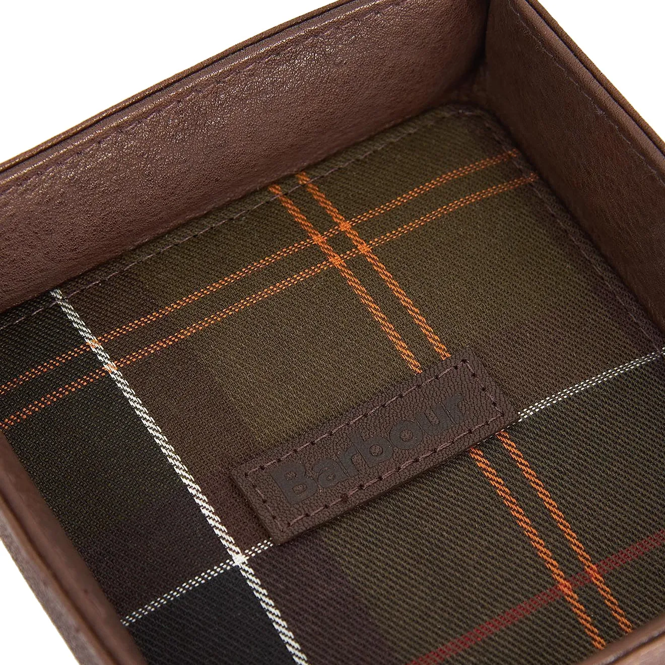 Barbour Leather Valet Tray and Card Holder Gift Set Classic Tartan / Brown