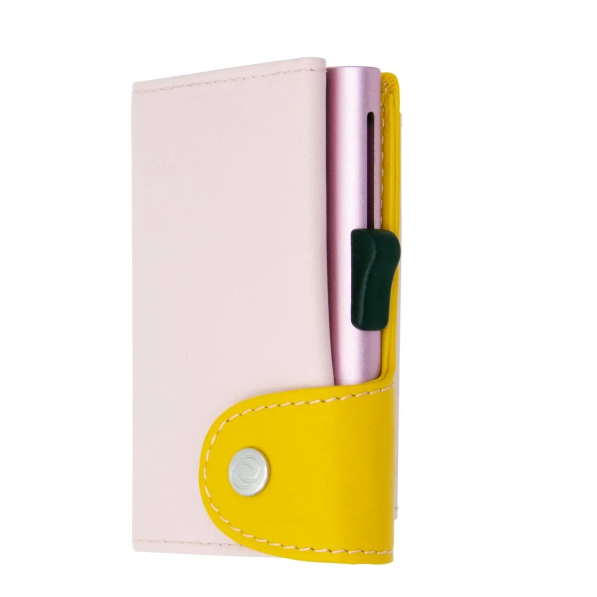 C-Secure XL Aluminum Wallet with Genuine Leather and Coins Pocket - Blush/Saffron