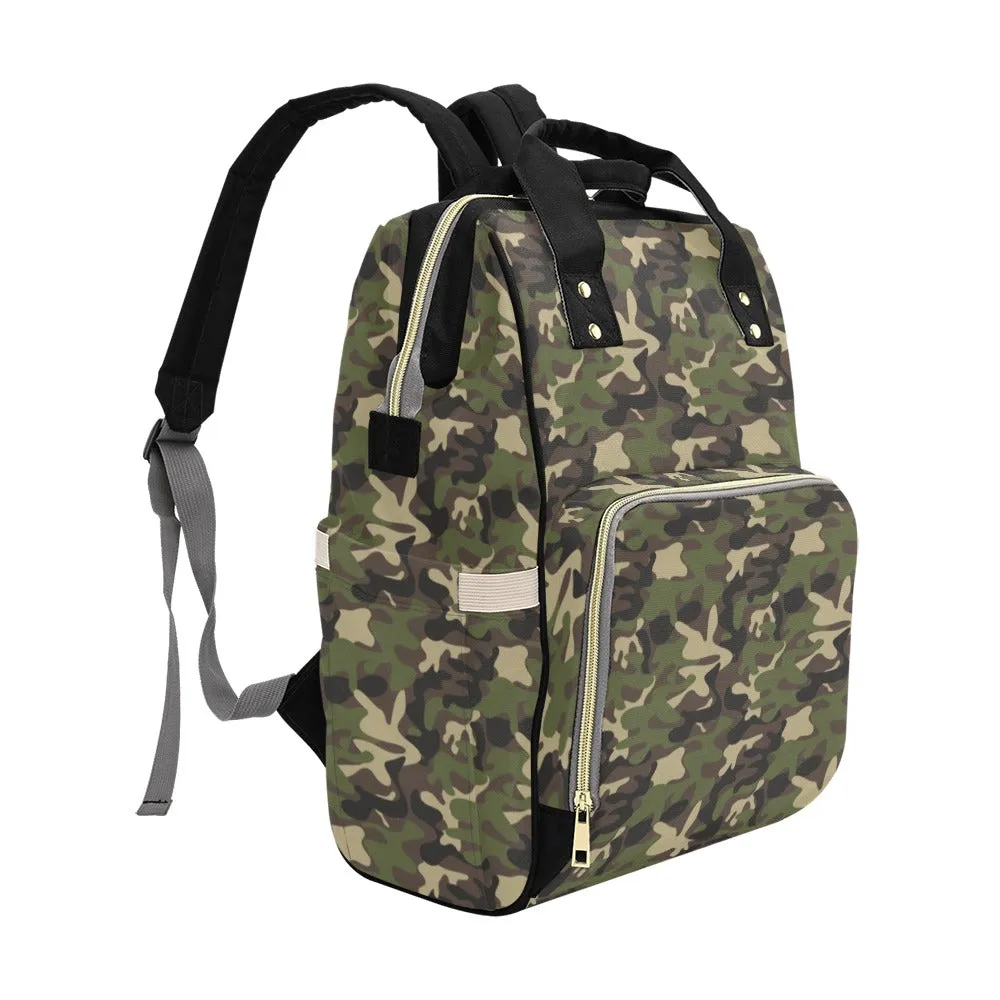 Camo Diaper Bag Backpack, Green Camouflage Baby Boy Girl Waterproof Insulated Pockets Stylish Mom Dad Designer Men Women Multipurpose