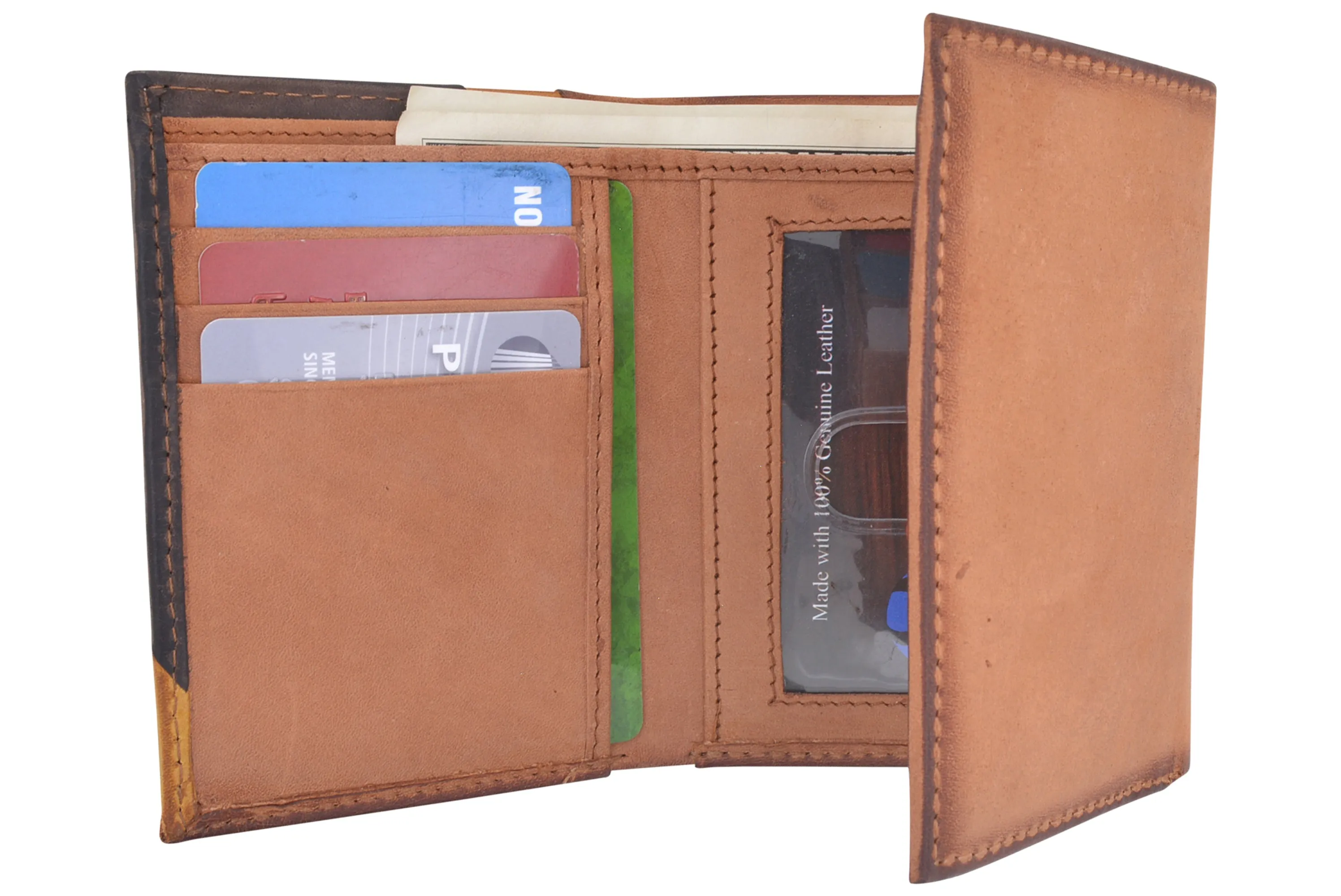 CAZORO Real Leather Wallets for Men RFID Blocking Slim Trifold Wallet with Card Slots & ID Window