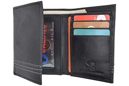 CAZORO Real Leather Wallets for Men RFID Blocking Slim Trifold Wallet with Card Slots & ID Window