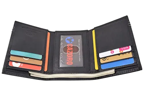 CAZORO Real Leather Wallets for Men RFID Blocking Slim Trifold Wallet with Card Slots & ID Window