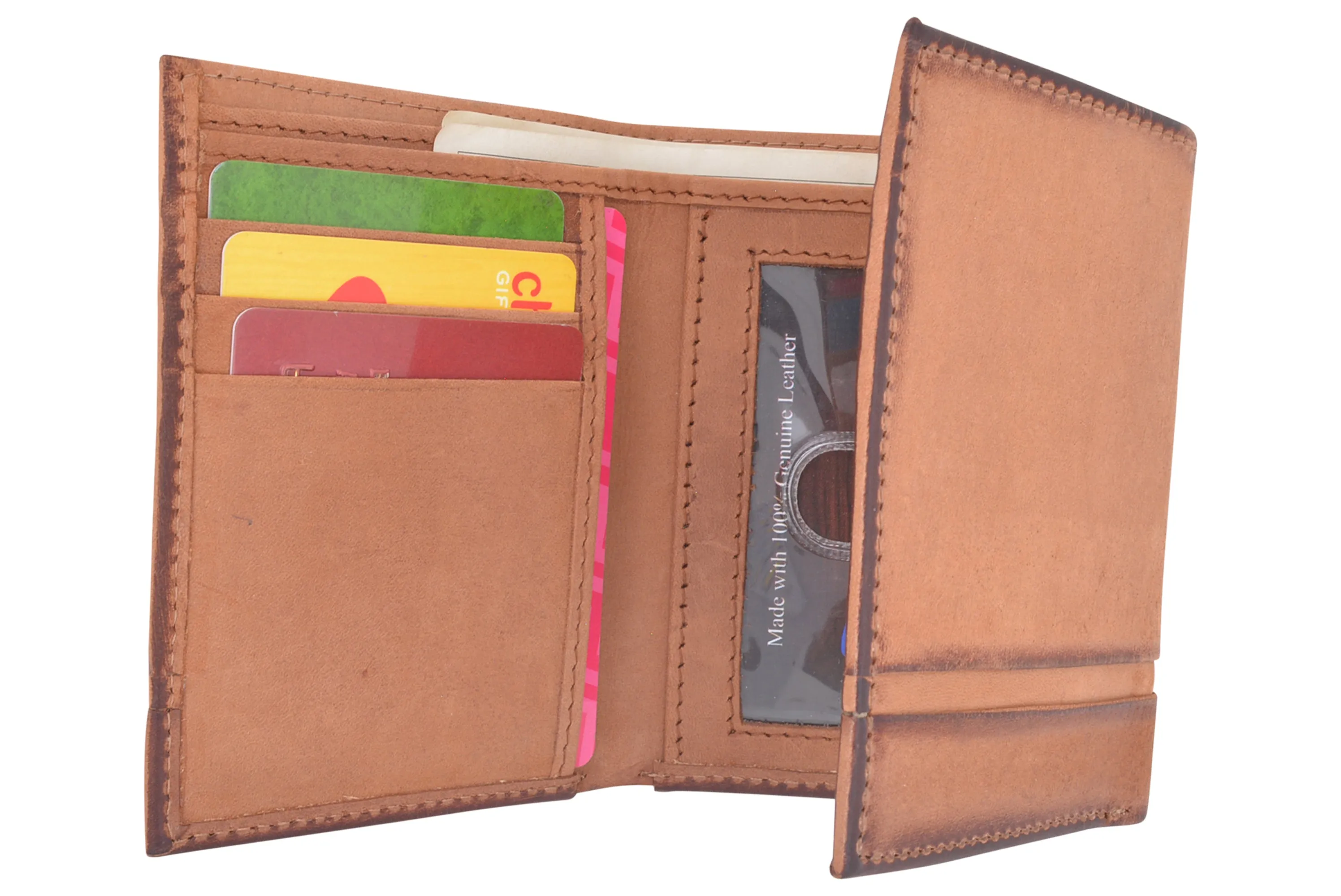 CAZORO Real Leather Wallets for Men RFID Blocking Slim Trifold Wallet with Card Slots & ID Window