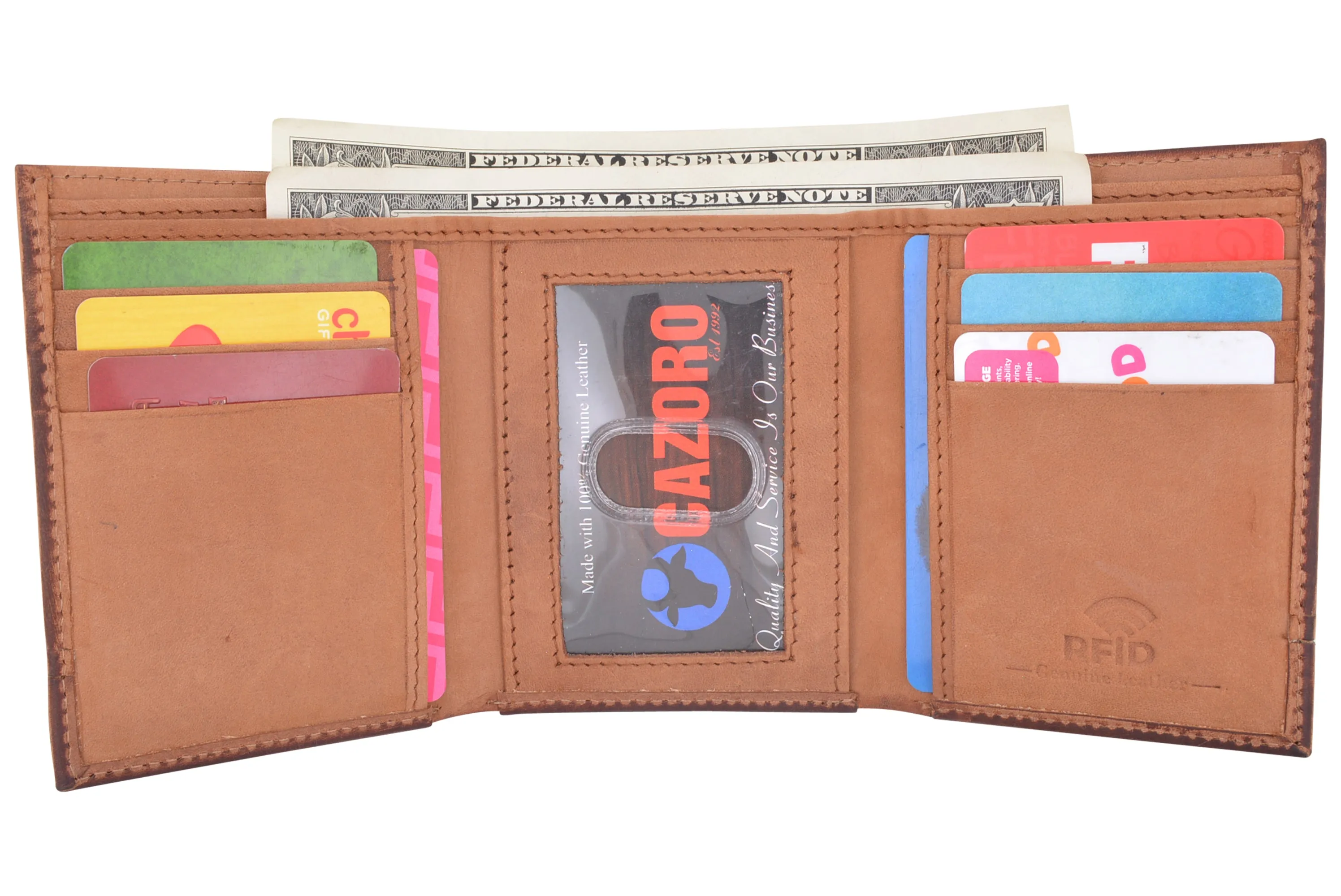 CAZORO Real Leather Wallets for Men RFID Blocking Slim Trifold Wallet with Card Slots & ID Window