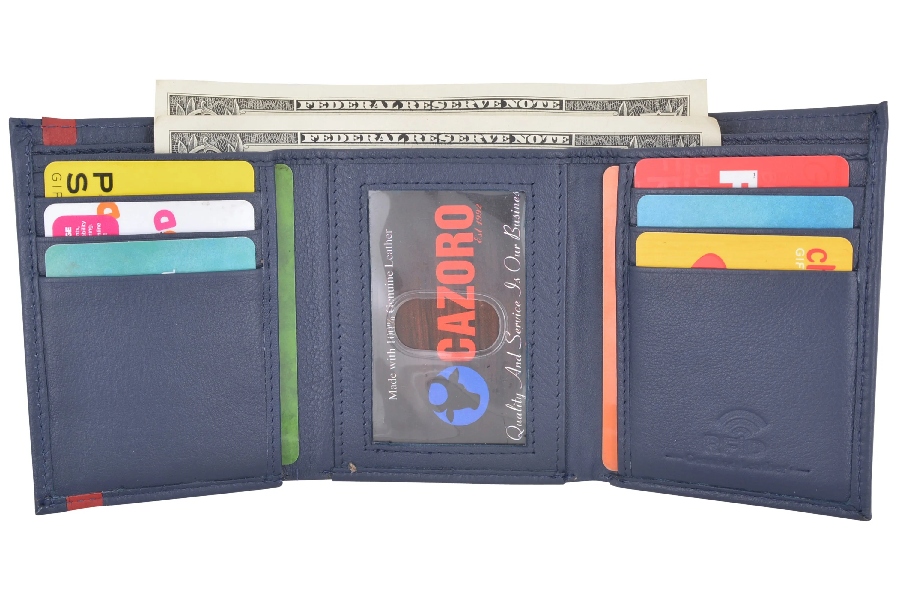 CAZORO Real Leather Wallets for Men RFID Blocking Slim Trifold Wallet with Card Slots & ID Window