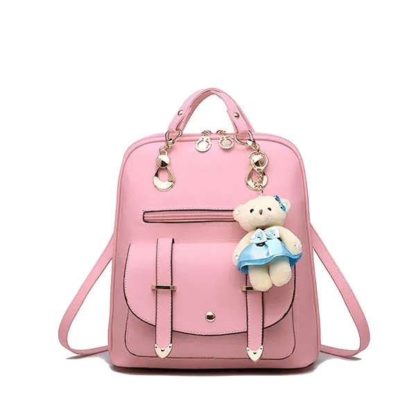 Classic Fashion Backpacks with Teddy Bear Charm