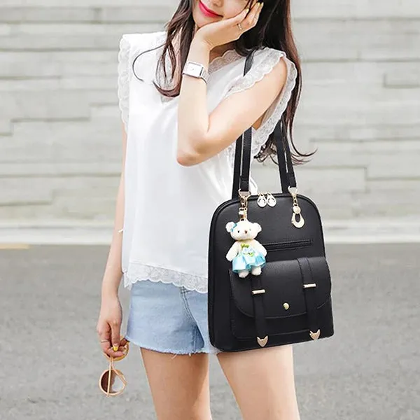 Classic Fashion Backpacks with Teddy Bear Charm