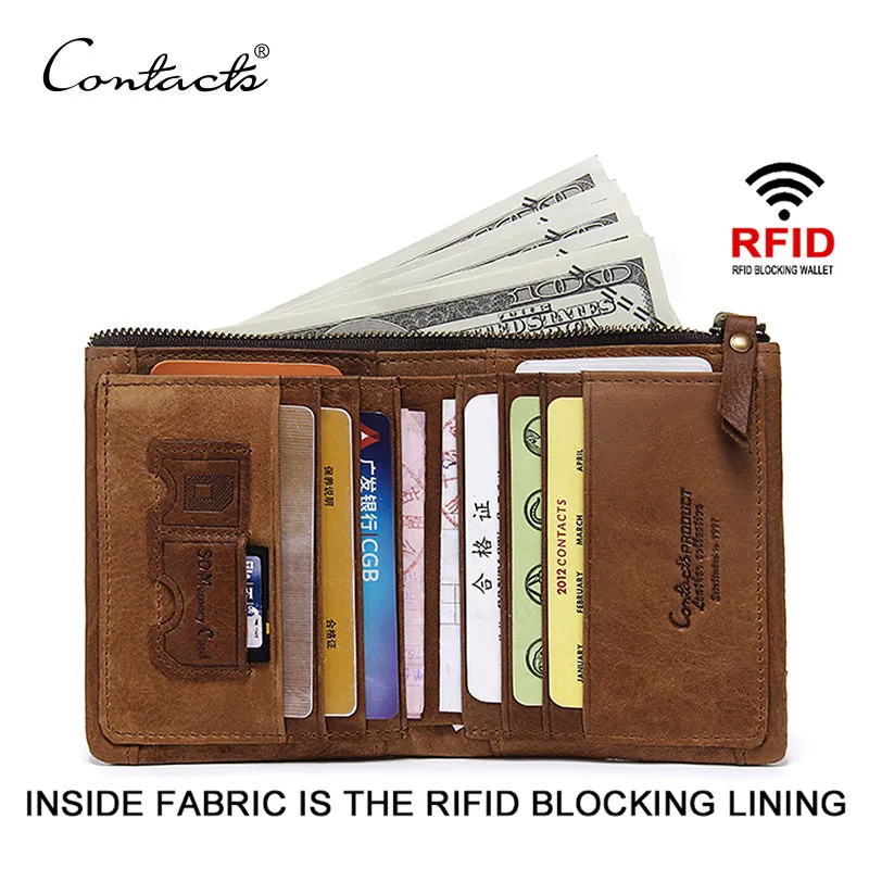 CONTACT'S RFID Blocking Bifold Slim Genuine Leather Thin Wallets for Men Purse ID/Credit Card Holder Fashion New Short Wallet