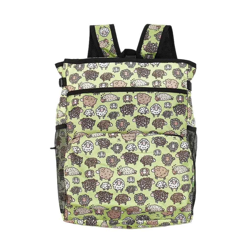 Eco Chic Lightweight Foldable Backpack Cooler Cute Sheep Green