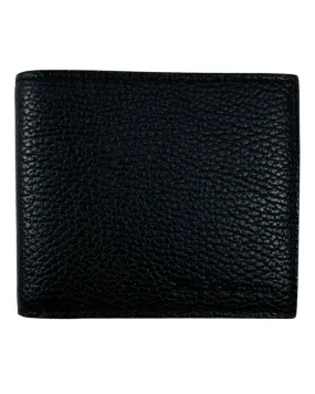 Kiton Wallet - Black Grain Leather Men Wallet Bifold With Coin Pocket