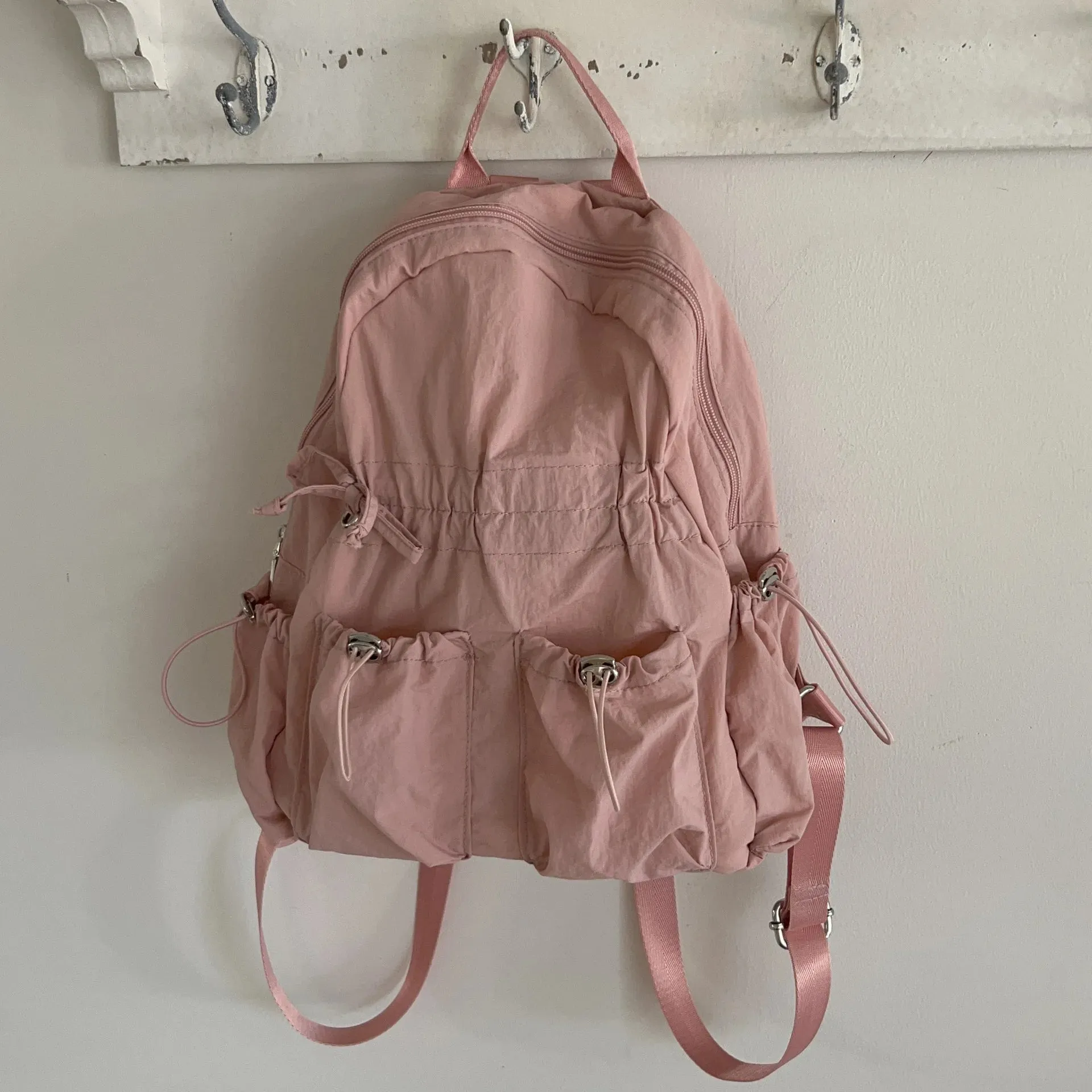 Korean Simple Nylon Summer Beach Pleated Women Backpack Students School Girl Backpack Travel Commuter Backpacks for Women