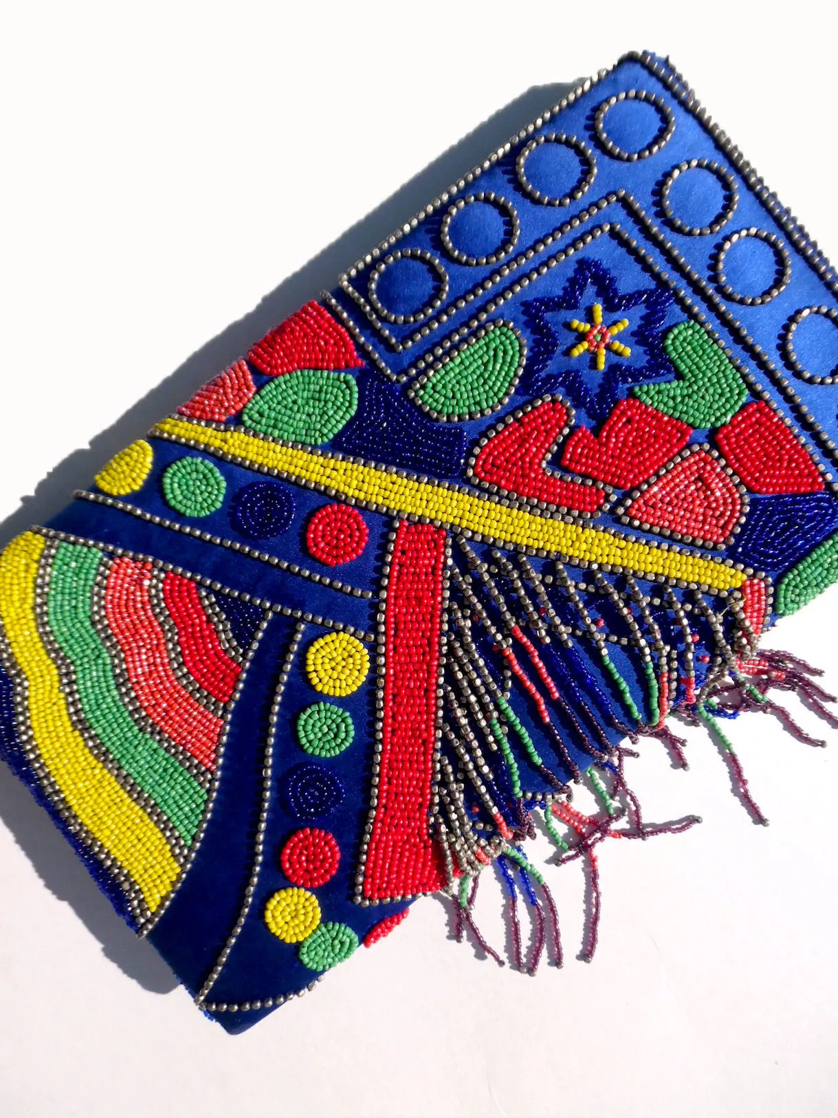 Large Beaded Envelope Clutch Bag With Fringe