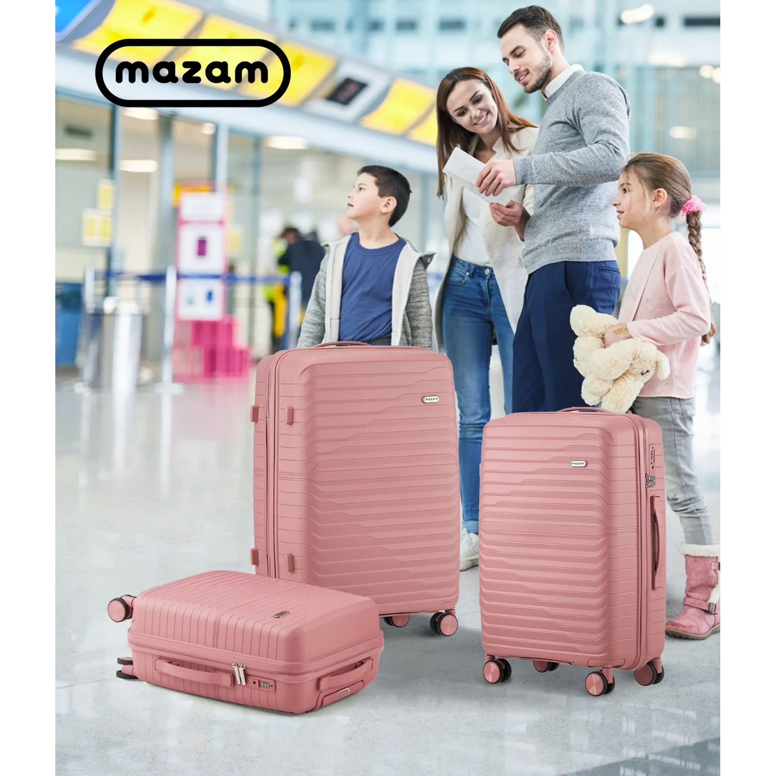 Mazam 3PCS Luggage Suitcase Trolley Set Travel TSA Lock Storage Pink PP Case