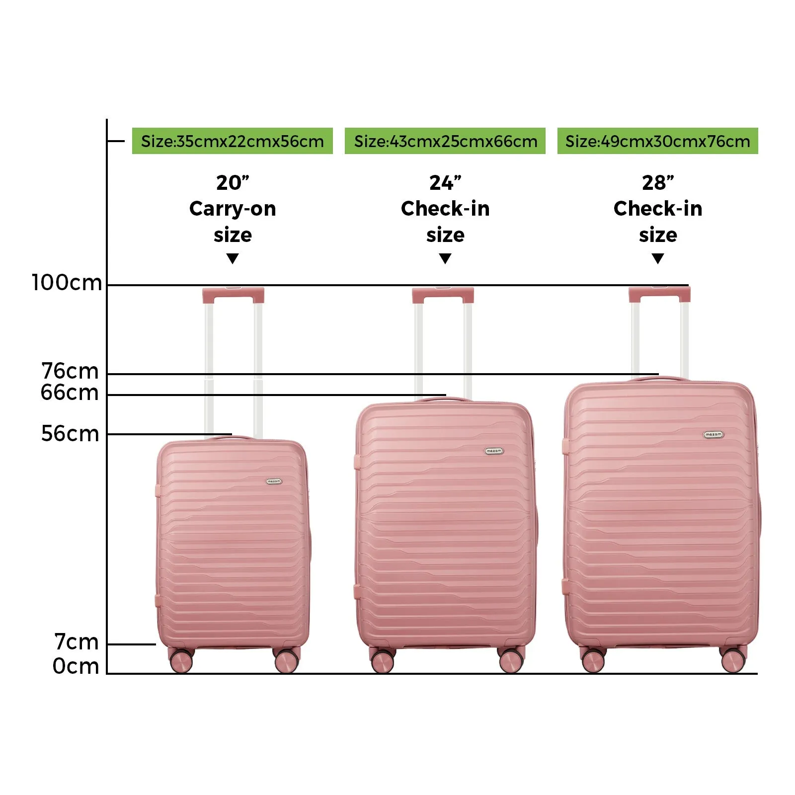 Mazam 3PCS Luggage Suitcase Trolley Set Travel TSA Lock Storage Pink PP Case