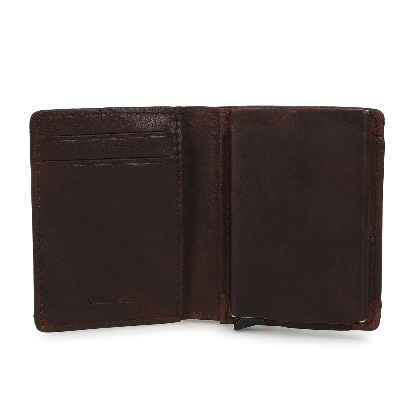 Men's Brown Brand Logo Mechanical Card Wallet