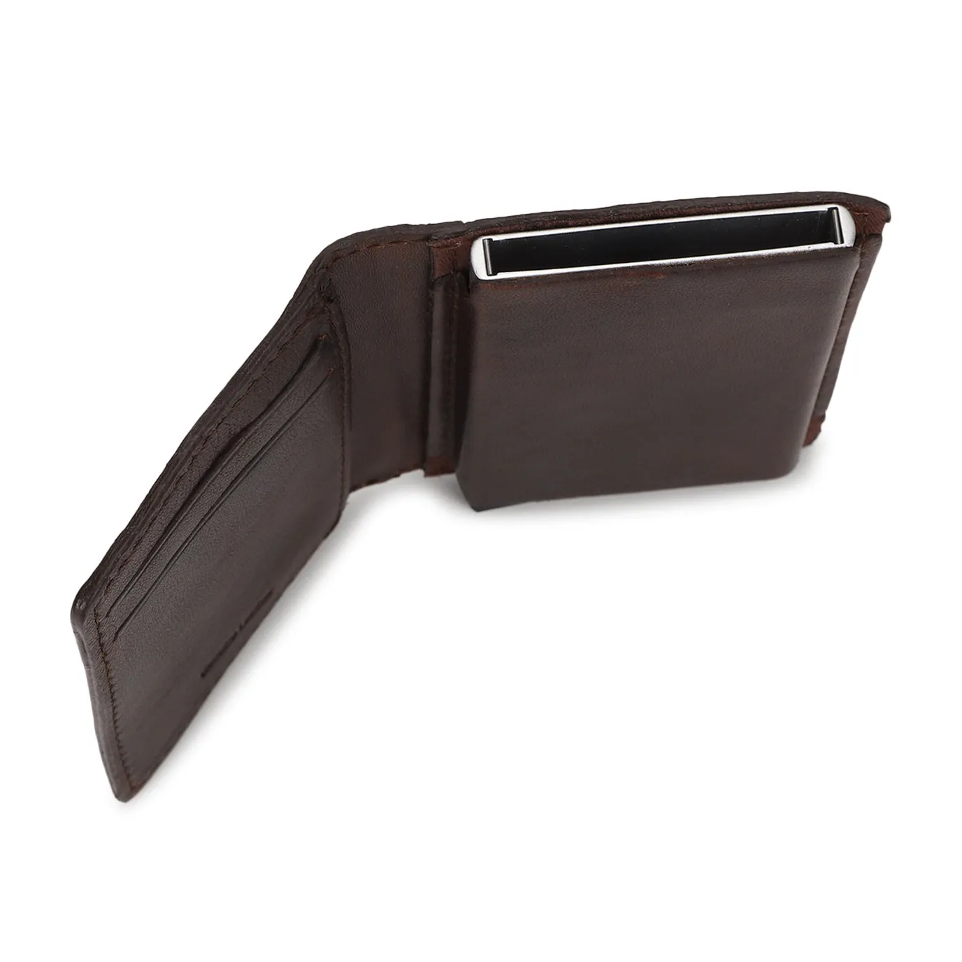 Men's Brown Brand Logo Mechanical Card Wallet