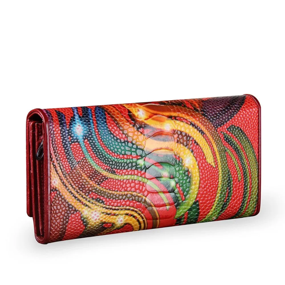 New Fashion Leather Women Wallet Vintage Flower Printed Ostrich Red Wallets Ladies' Long Clutches With Coin Purse Card Holder