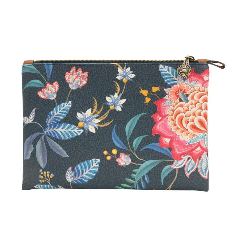 PIP Studio Flower Festival Dark Blue Flat Cosmetic Pouch