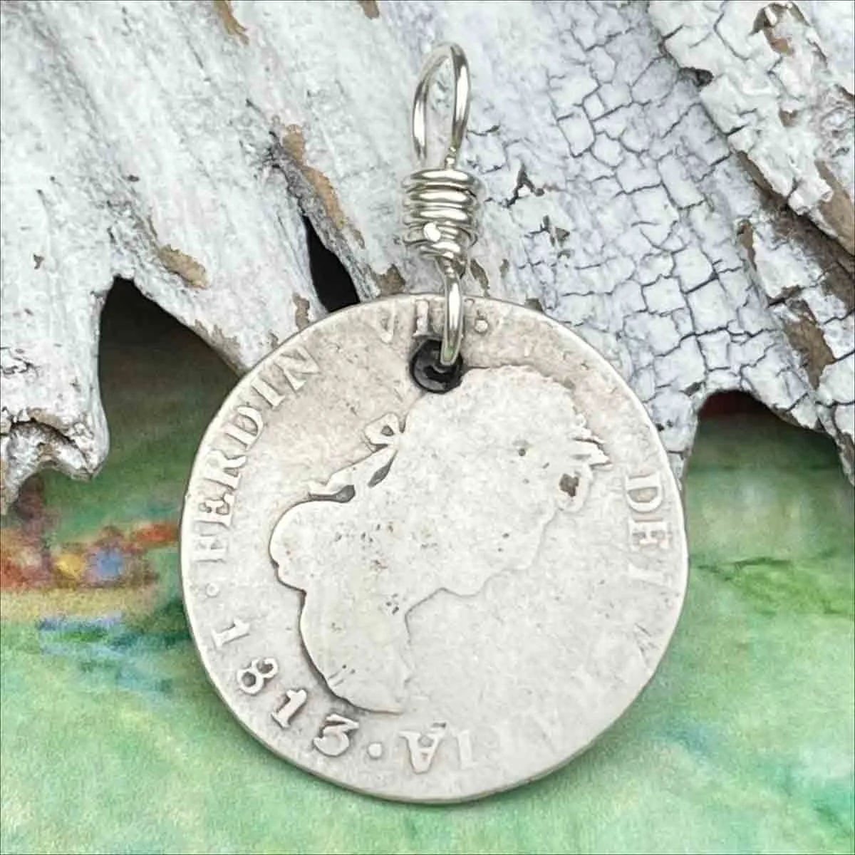 Pirate Chic Silver 2 Reale Spanish Portrait Dollar Dated 1813 - the Legendary "Piece of Eight" Pendant | Artifact #8879