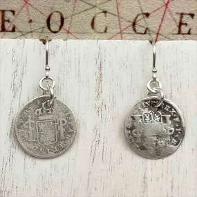 Pirate Chic Silver Half Reale Spanish Portrait Dollars Dated 1778 & 1793 - the Legendary "Piece of Eight" Earrings | Artifact #8836