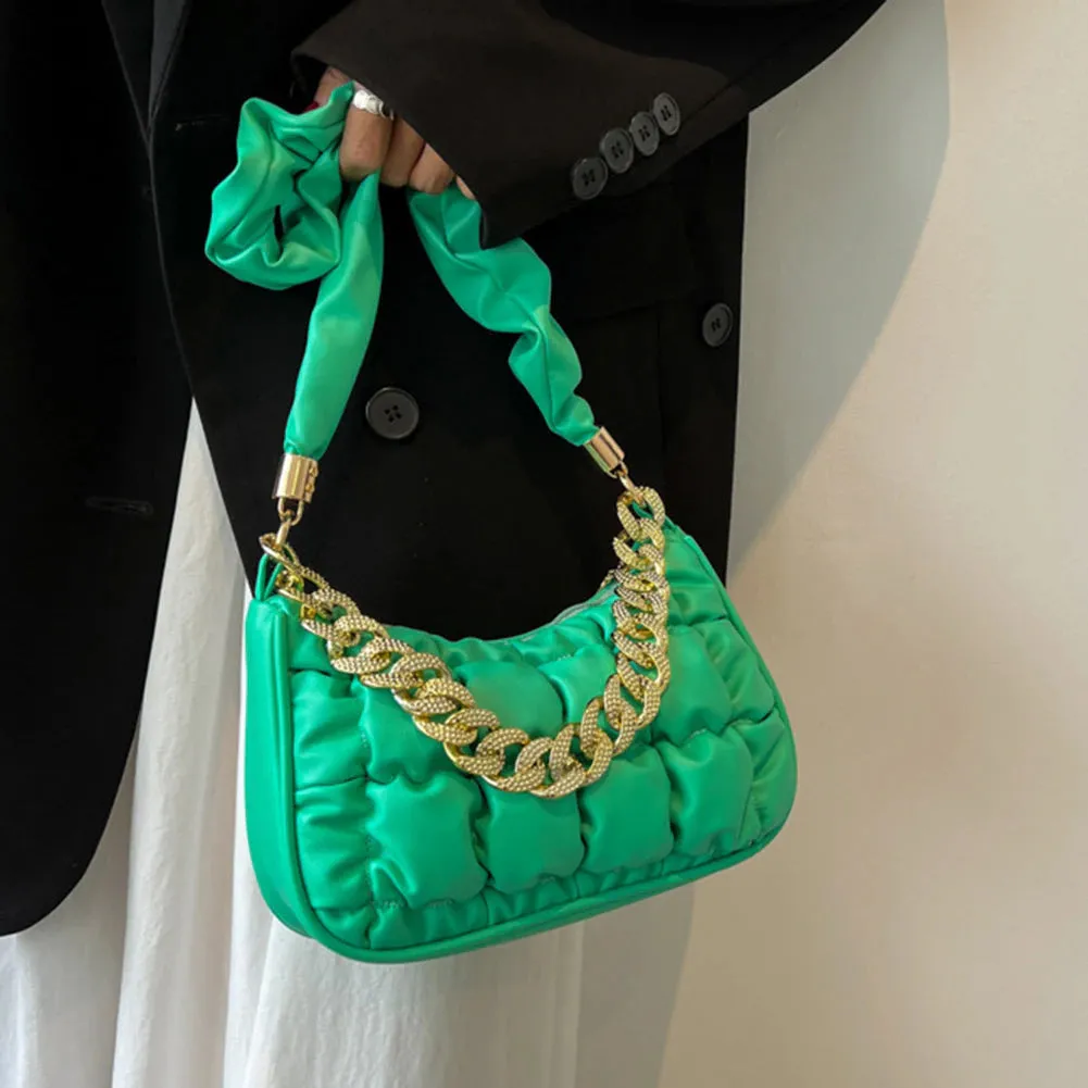 Pleated Rhinestone Chain Shoulder Bags