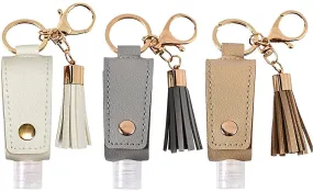 Portable Empty Travel Bottle Keychain Hand Sanitizer Bottle Holder 3 Pack 1Oz / 30Ml Small Squeeze Bottle Refillable Containers for Toiletry Shampoo Lotion Soap (White Grey Khaki)