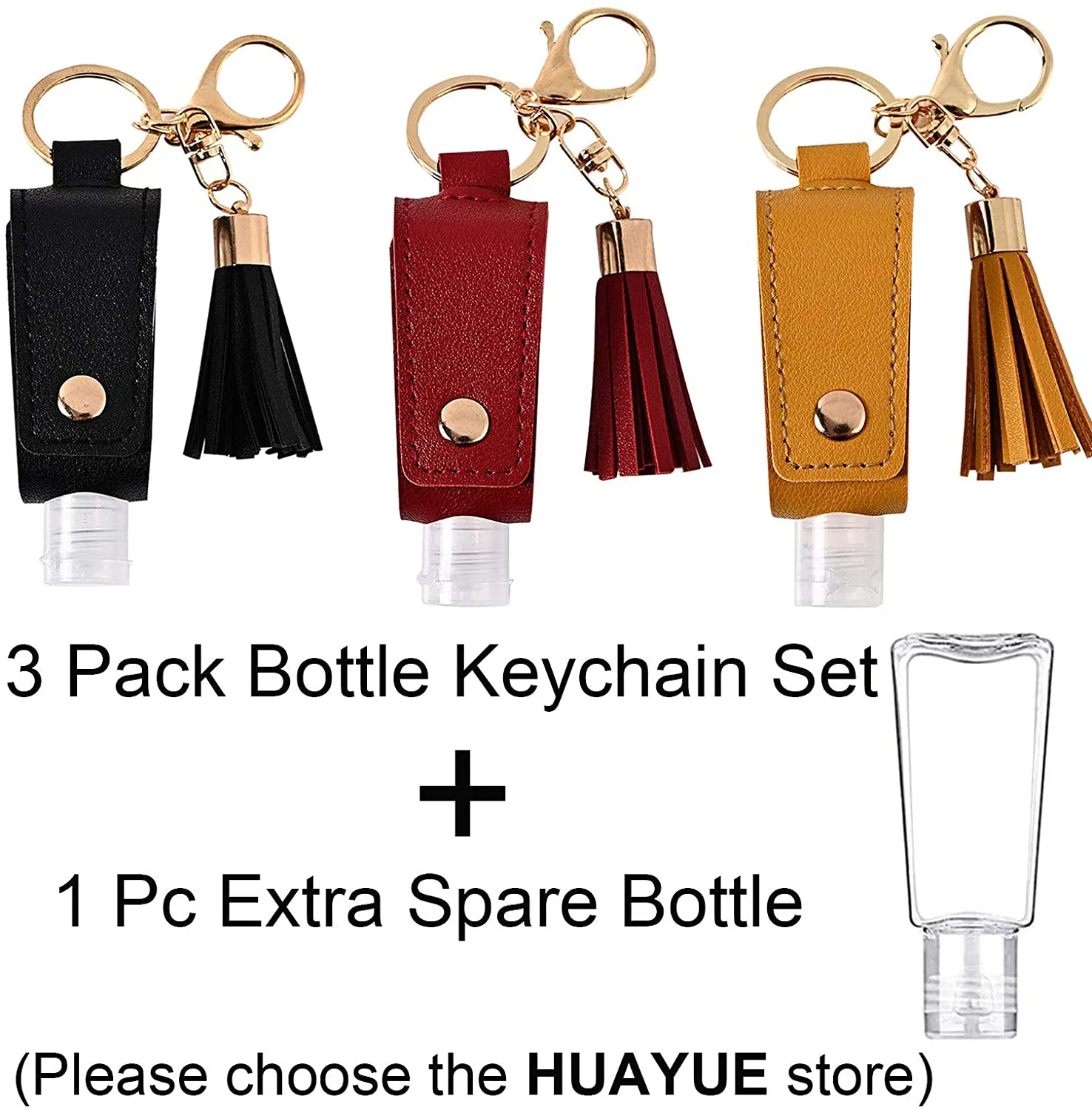 Portable Empty Travel Bottle Keychain Hand Sanitizer Bottle Holder 3 Pack 1Oz / 30Ml Small Squeeze Bottle Refillable Containers for Toiletry Shampoo Lotion Soap (White Grey Khaki)