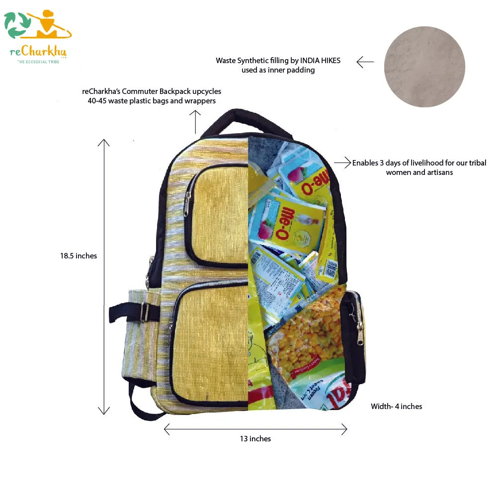 reCharkha X India Hikes Amazon Wrappers with Blue Stripes Commuter Backpack (CBP0624-012) PS_W