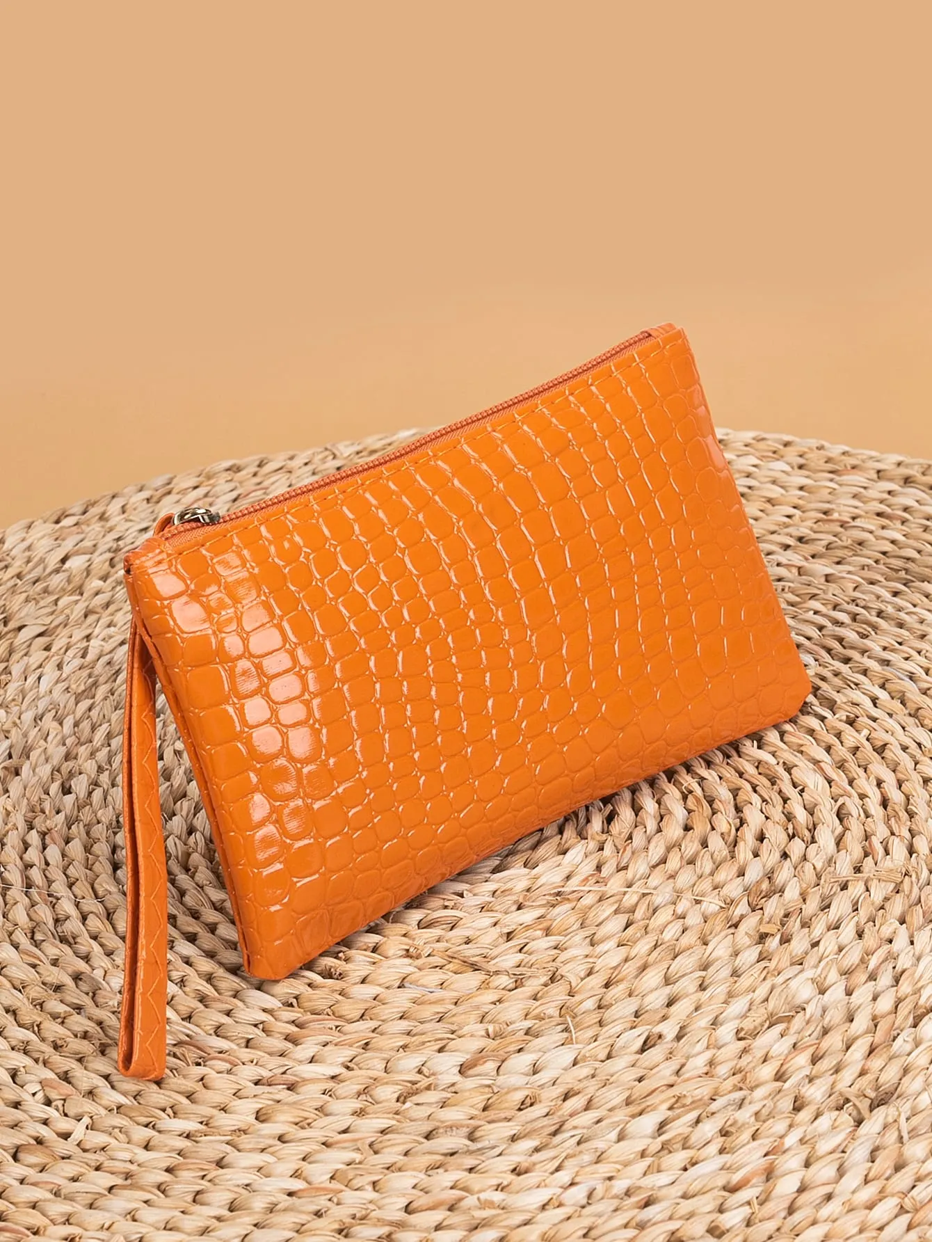 Reptile Pattern Orange Coin Purse With Wristlet Mini Bag Change Pouch Small Coin