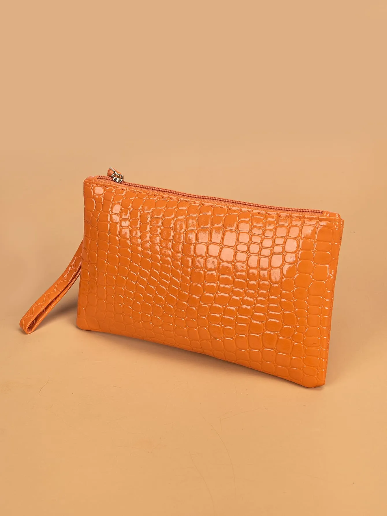 Reptile Pattern Orange Coin Purse With Wristlet Mini Bag Change Pouch Small Coin