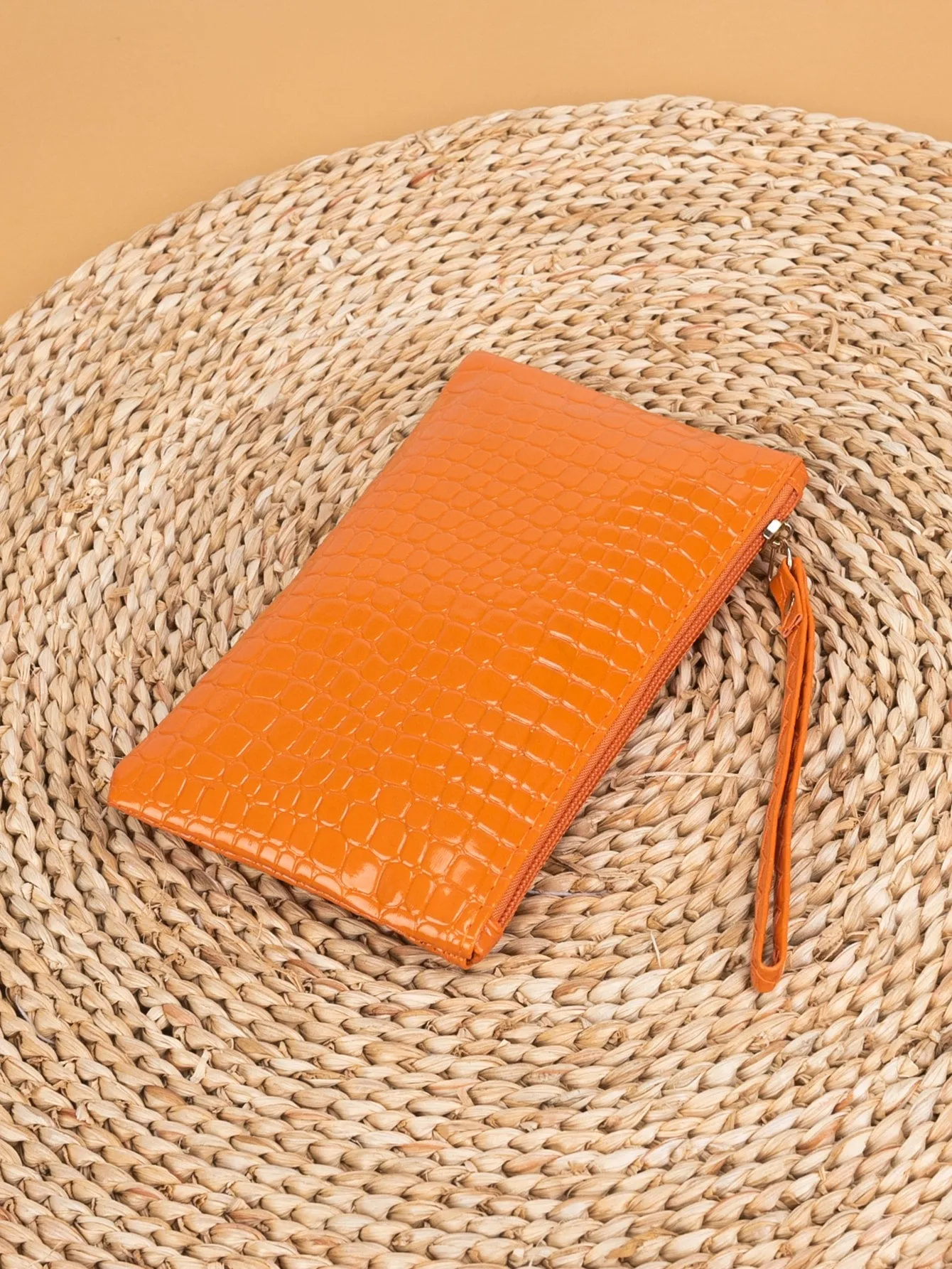 Reptile Pattern Orange Coin Purse With Wristlet Mini Bag Change Pouch Small Coin