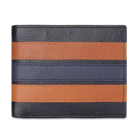 THE CLOWNFISH RFID Protected Genuine Leather Bi-Fold Wallet for Men with Multiple Card Slots & Coin Pocket (Black with Brown Stripes)