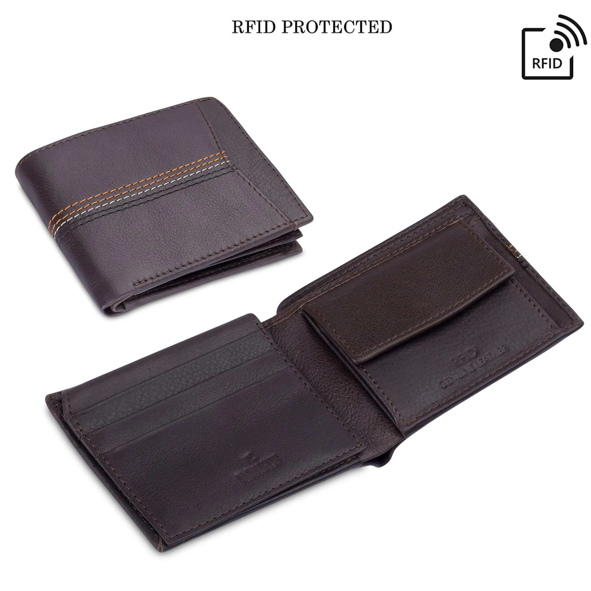 THE CLOWNFISH RFID Protected Genuine Leather Bi-Fold Wallet for Men with Multiple Card Slots & Coin Pocket (Chocolate)