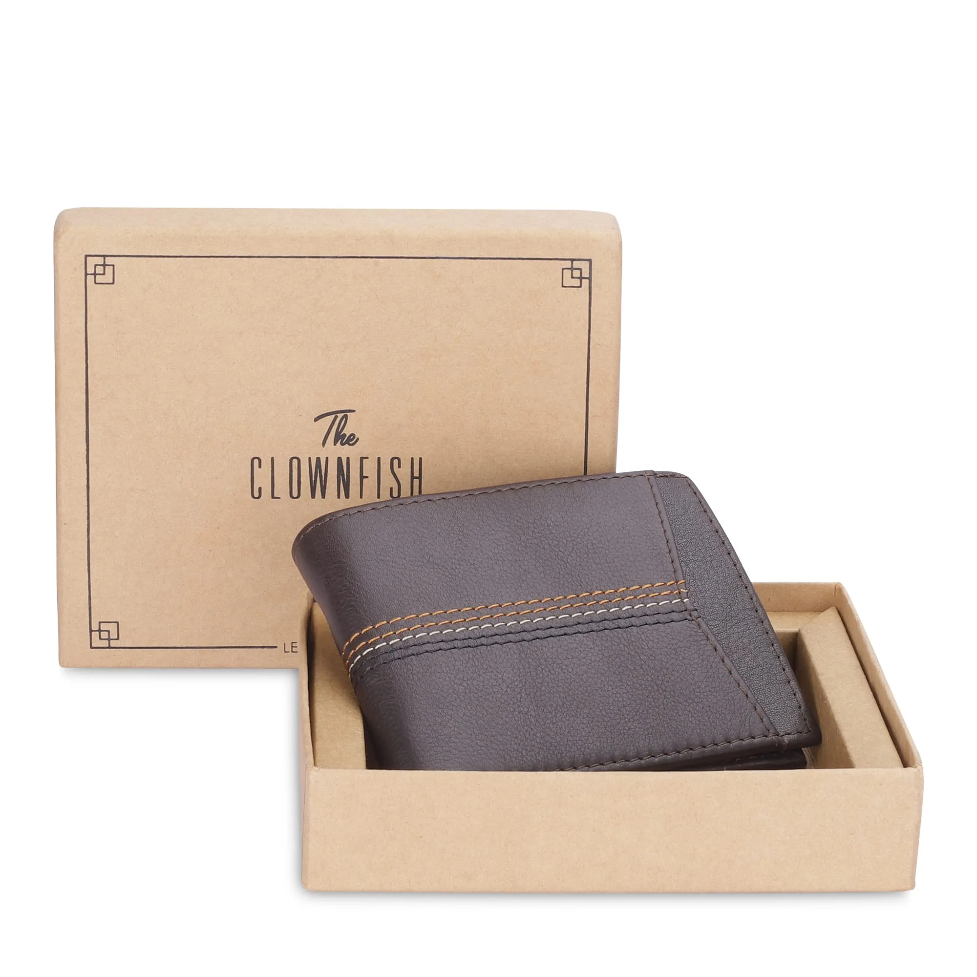 THE CLOWNFISH RFID Protected Genuine Leather Bi-Fold Wallet for Men with Multiple Card Slots & Coin Pocket (Chocolate)