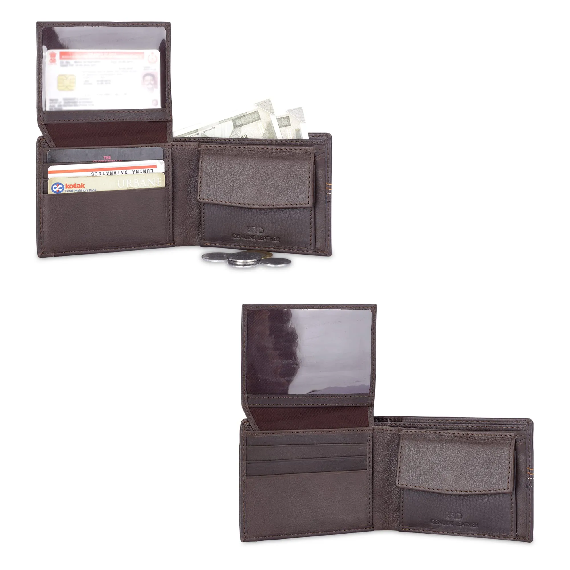 THE CLOWNFISH RFID Protected Genuine Leather Bi-Fold Wallet for Men with Multiple Card Slots & Coin Pocket (Chocolate)