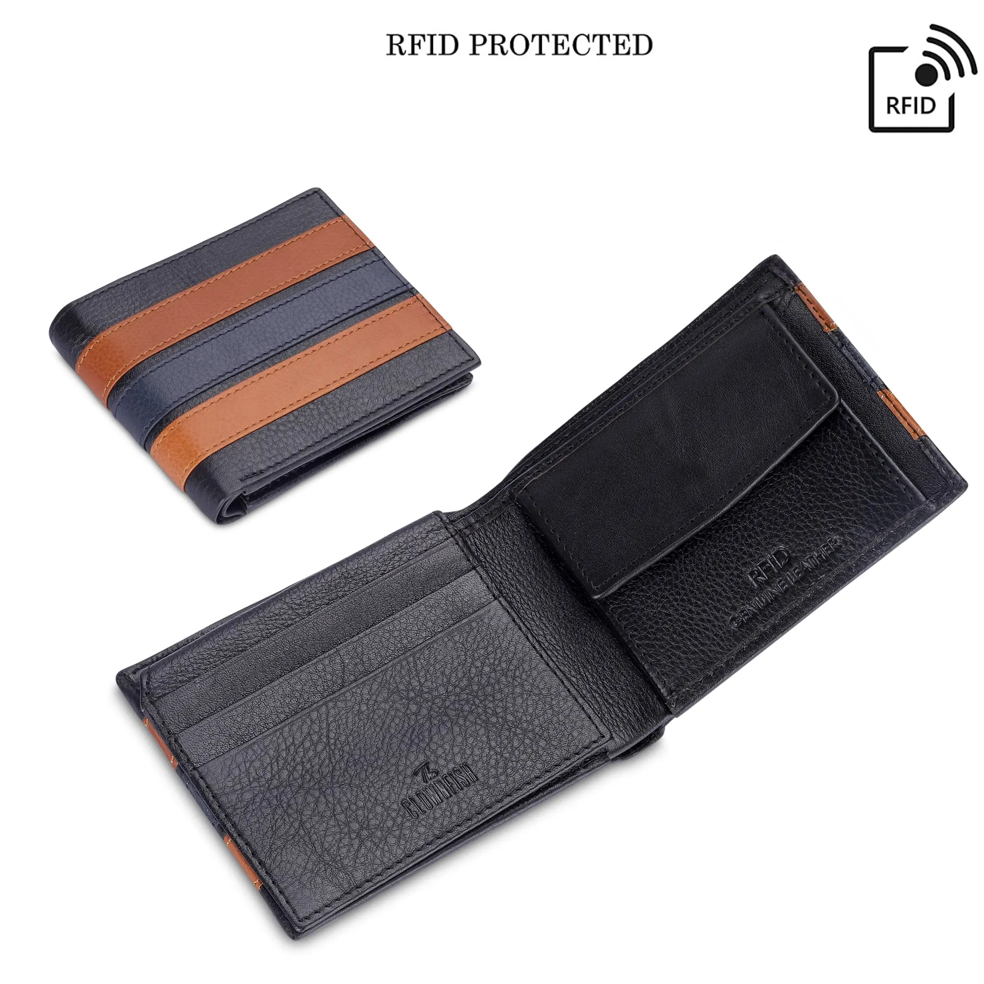 THE CLOWNFISH RFID Protected Genuine Leather Bi-Fold Wallet for Men with Multiple Card Slots, Coin Pocket & ID Window (Camouflage)