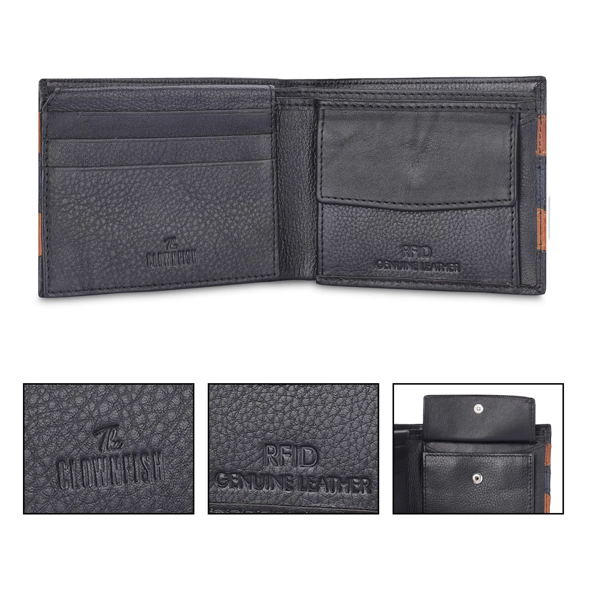 THE CLOWNFISH RFID Protected Genuine Leather Bi-Fold Wallet for Men with Multiple Card Slots, Coin Pocket & ID Window (Camouflage)