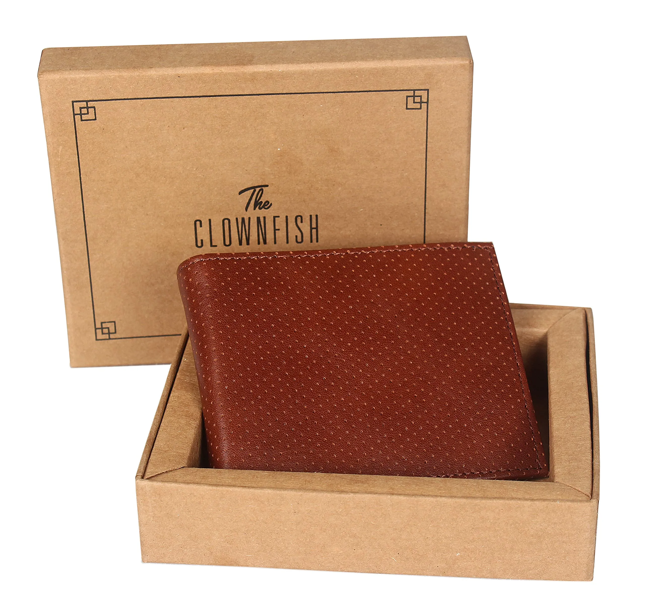 THE CLOWNFISH RFID Protected Genuine Leather Bi-Fold Wallet for Men with Multiple Card Slots, Coin Pocket & ID Window (Tan)