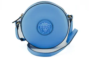 Versace Chic Blue Leather Round Shoulder Bag