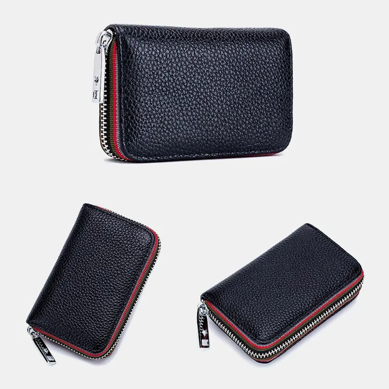 Women Genuine Leather Organ Design Multi Card Slot Small Card Holder Wallet