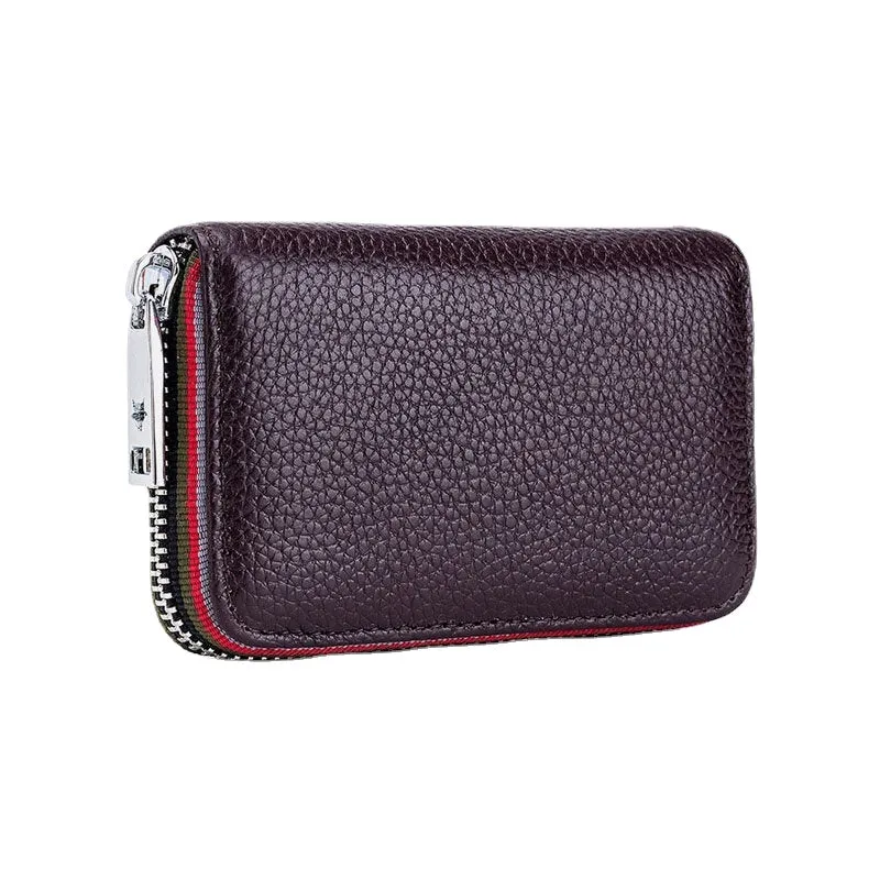 Women Genuine Leather Organ Design Multi Card Slot Small Card Holder Wallet