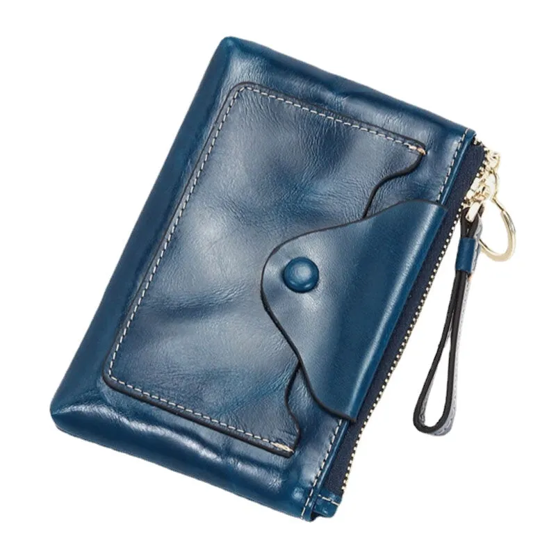 Women Genuine Leather Short Large Capacity Wallet Multifunction Portable Coin Purse With Rear Zipper